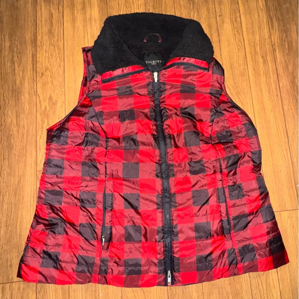 Talbots Faux Sherpa Lined Puffer Vest in Buffalo Plaid Size 1X